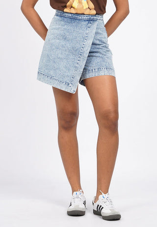 Front Wrap Denim Mini Skort