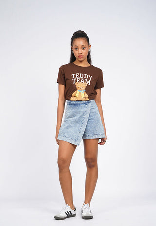 Front Wrap Denim Mini Skort