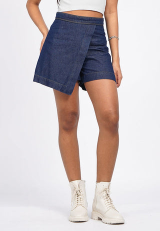 Front Wrap Denim Mini Skort