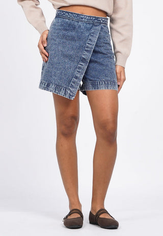 Front Wrap Denim Mini Skort