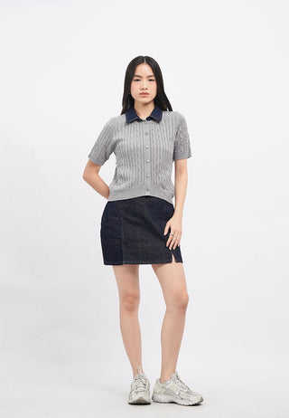 Mini Denim Skirt with Slit Details