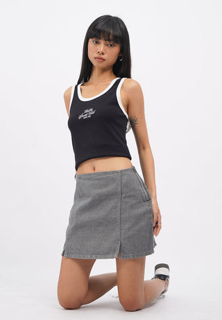 Mini Denim Skirt with Slit Details