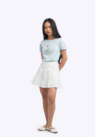 Pleated Mini Denim Skort