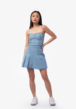 Pleated Denim Skort