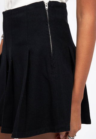 Pleated Mini Denim Skirt