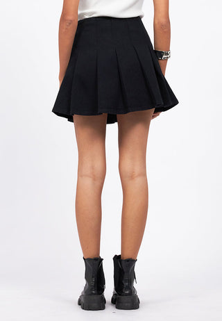 Pleated Mini Denim Skirt
