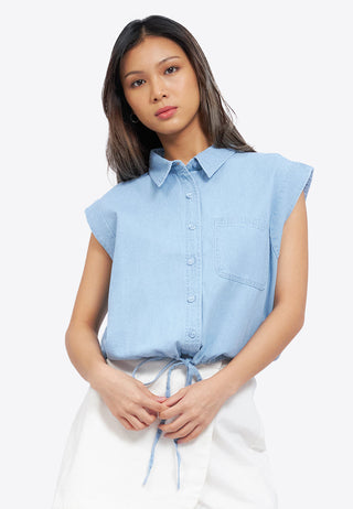 Button Up Shirt with Drawstring Hem
