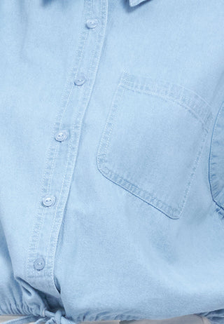 Button Up Shirt with Drawstring Hem