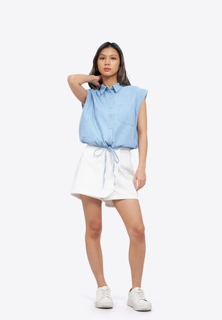 Button Up Shirt with Drawstring Hem