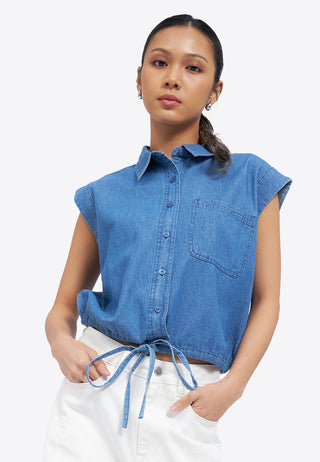 Button Up Shirt with Drawstring Hem