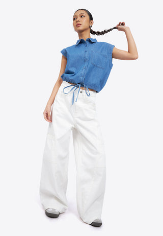 Button Up Shirt with Drawstring Hem