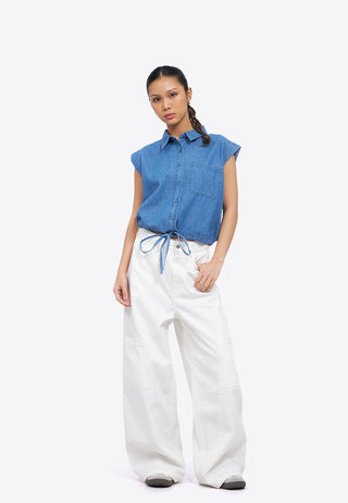 Button Up Shirt with Drawstring Hem
