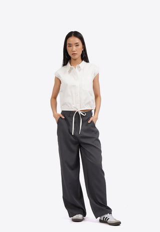 Short Sleeve Blouse with Tied Hemline