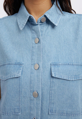 Sleeveless Button Up Shirt with Pocket