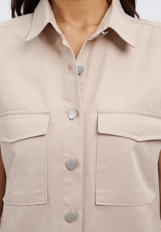 Sleeveless Button Up Shirt with Pocket