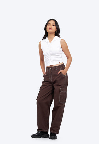 Hooded Sleeveless Ruched Top