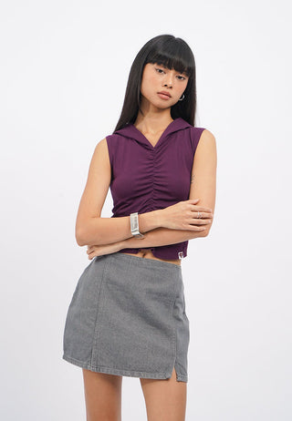 Sleeveless Ruched Top with Hoodie