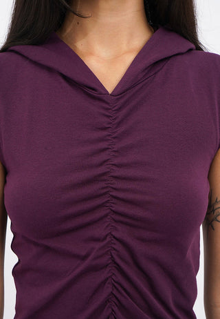 Sleeveless Ruched Top with Hoodie