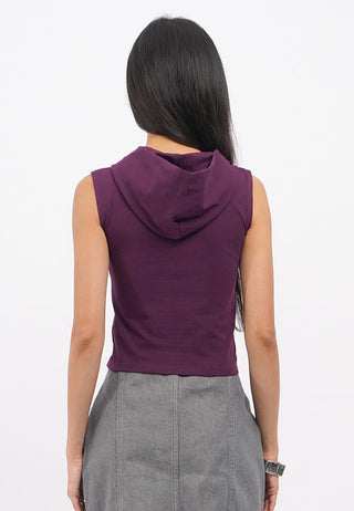 Sleeveless Ruched Top with Hoodie