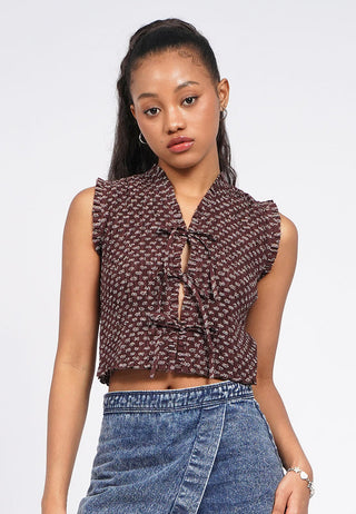 Smocked V-Neck Sleeveless Top