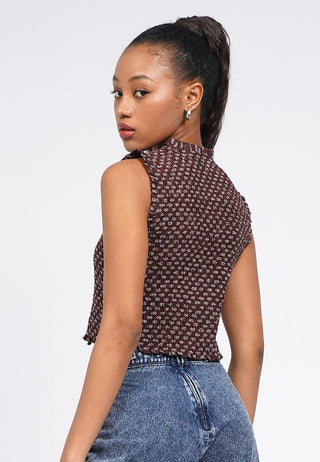 Smocked V-Neck Sleeveless Top