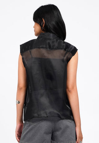 Sleeveless Collared Sheer Shirt
