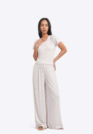 Short Sleeve Pajama Set with Long Pants