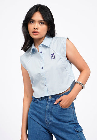 Sleeveless Button Up Crop Shirt