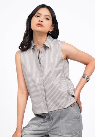 Sleeveless Stripes Collar Shirt