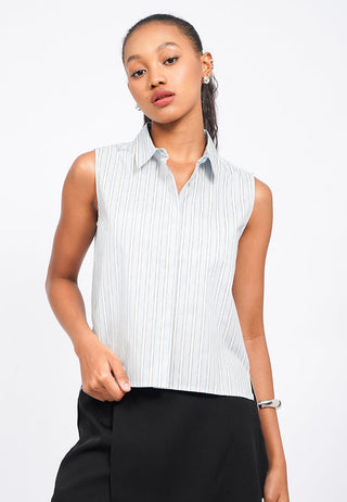 Sleeveless Stripes Collar Shirt