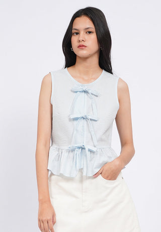 Textured Sleeveless Blouse with Tie