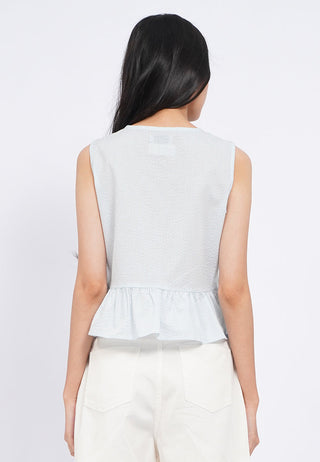 Textured Sleeveless Blouse with Tie