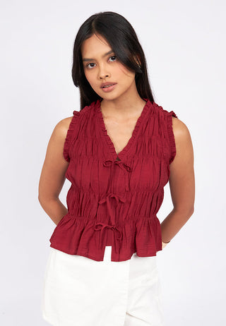V-Neck Ribbon Sleeveless Top