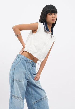 Rib Collar Sleeveless Shirt