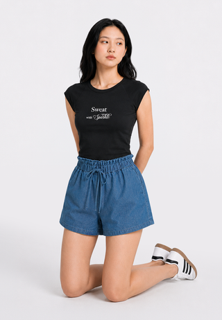 Denim Short Pants with Elastic Waist