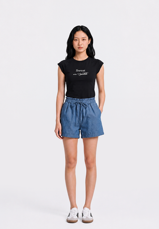 Denim Short Pants with Elastic Waist