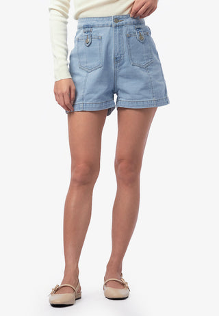 Buttoned Pocket Denim Shorts