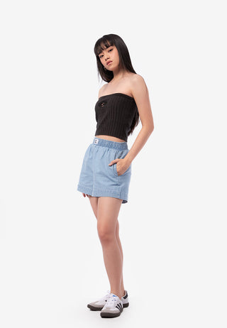 Elastic Denim Short Pants