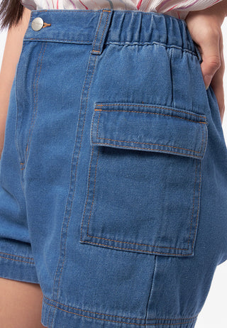 Rubber Waist Denim Shorts