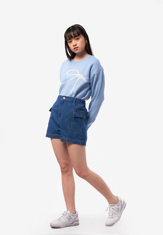 Rubber Waist Denim Shorts