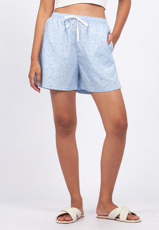 Printed Pajama Shorts with Ribbon Detail