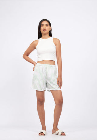 Stripes Boxer Shorts with Lace Trimming