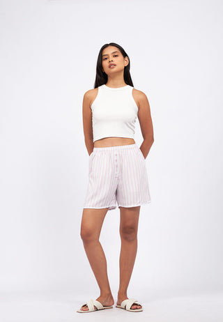 Stripes Boxer Shorts with Lace Trimming