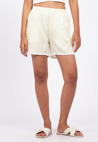 Stripes Boxer Shorts with Lace Trimming