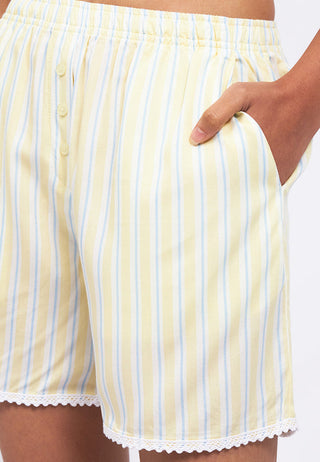 Stripes Boxer Shorts with Lace Trimming