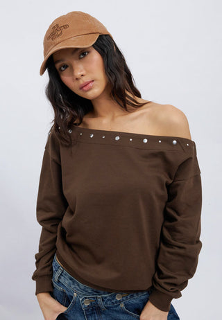 Oversized Sweatshirt with Studs Detail