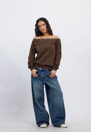 Oversized Sweatshirt with Studs Detail