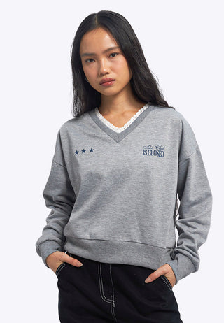V-Neck Sweatshirt with Lace Details