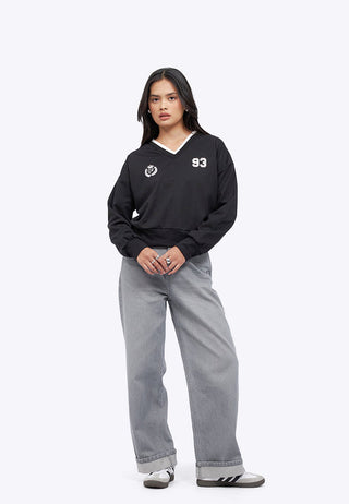 V-Neck Sweatshirt with Lace Details