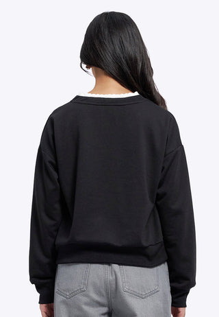 V-Neck Sweatshirt with Lace Details